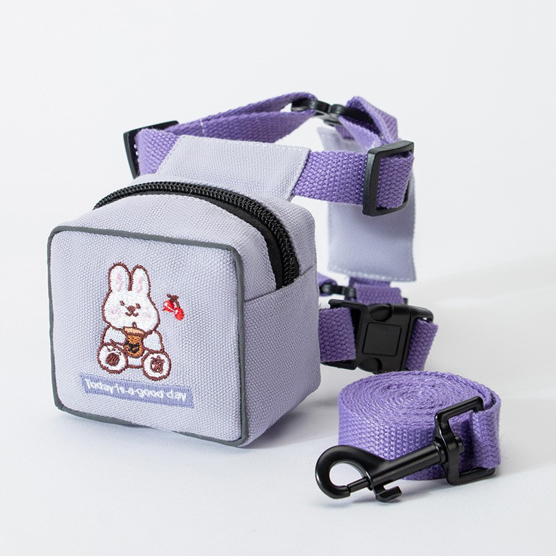 猫咪背包外出牵引绳背心式小型犬胸背带遛狗绳链子猫绳子宠物用品：紫色小兔子