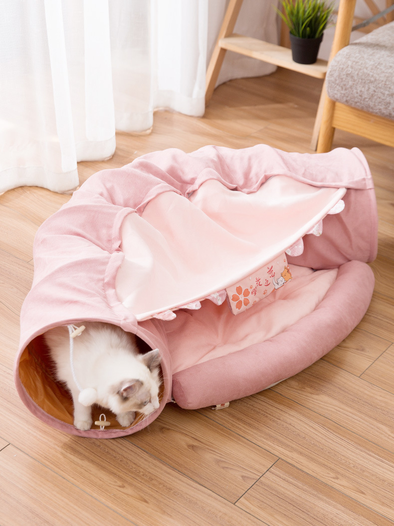 猫玩具可折叠猫隧道 猫通道滚地龙猫窝猫咪春夏猫床 宠物用品