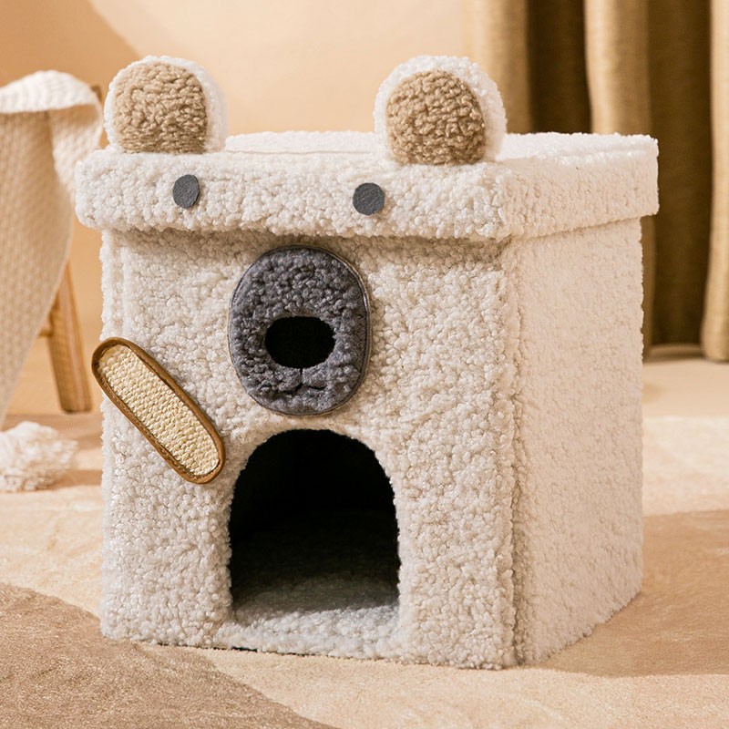 猫咪窝垫猫咪房子猫窝可折叠四季通用半封闭可拆洗宠物用品：白色小熊;通用