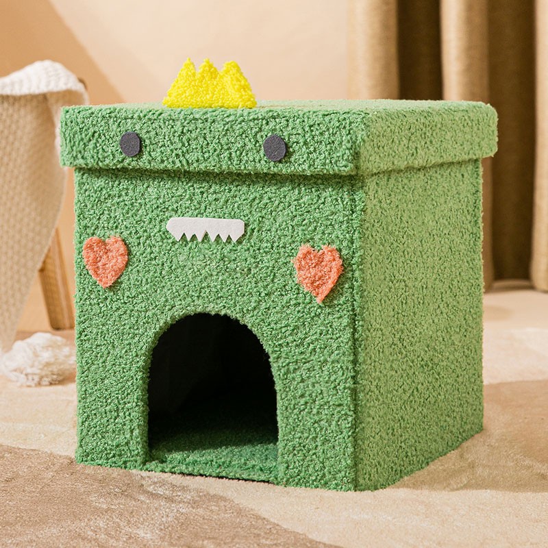 猫咪窝垫猫咪房子猫窝可折叠四季通用半封闭可拆洗宠物用品：绿色小恐龙;通用